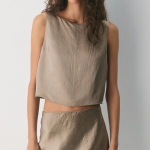 Aritzia Babaton Cunning Satin Top - Nomad Taupe